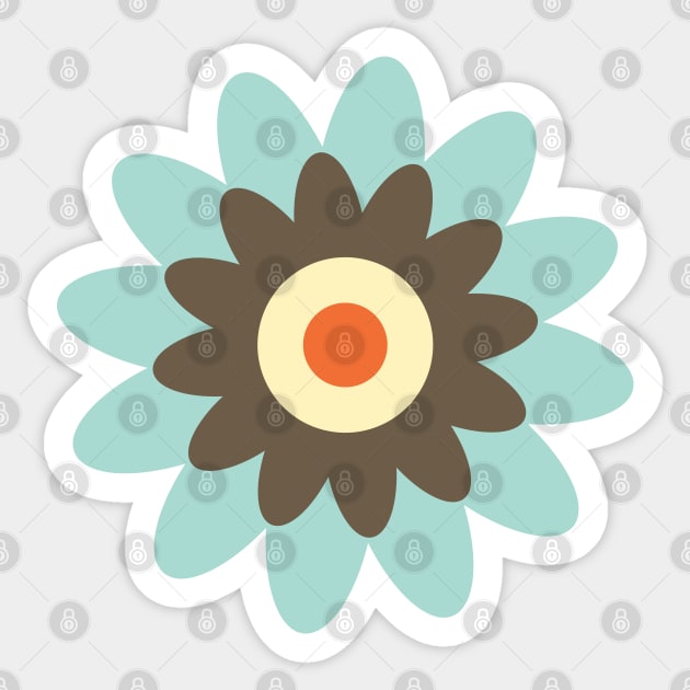 Retro Flower in Light Blue, Brown, Orange and Cream Sticker by tramasdesign